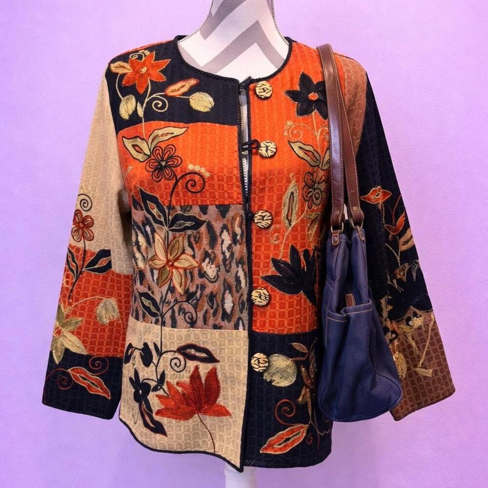 Orange and black floral patchwork